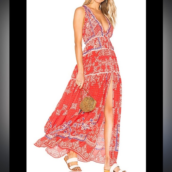 ROCOCO SAND Deep V Maxi Dress in Red Size XS - Picture 2 of 7